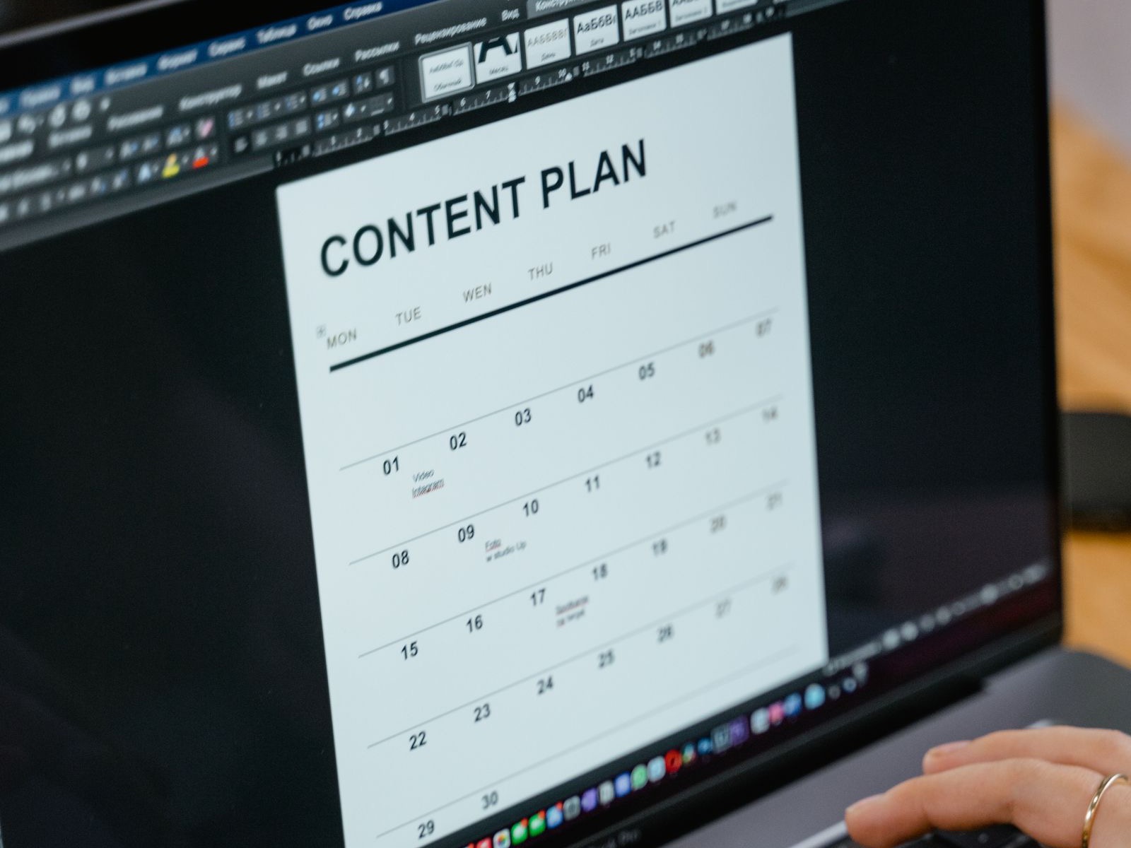 Content plan open on a laptop screen